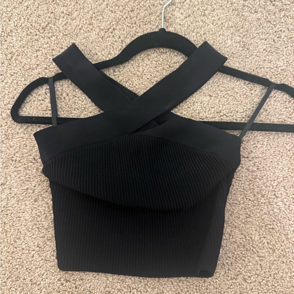 Aritzia black cross crop top